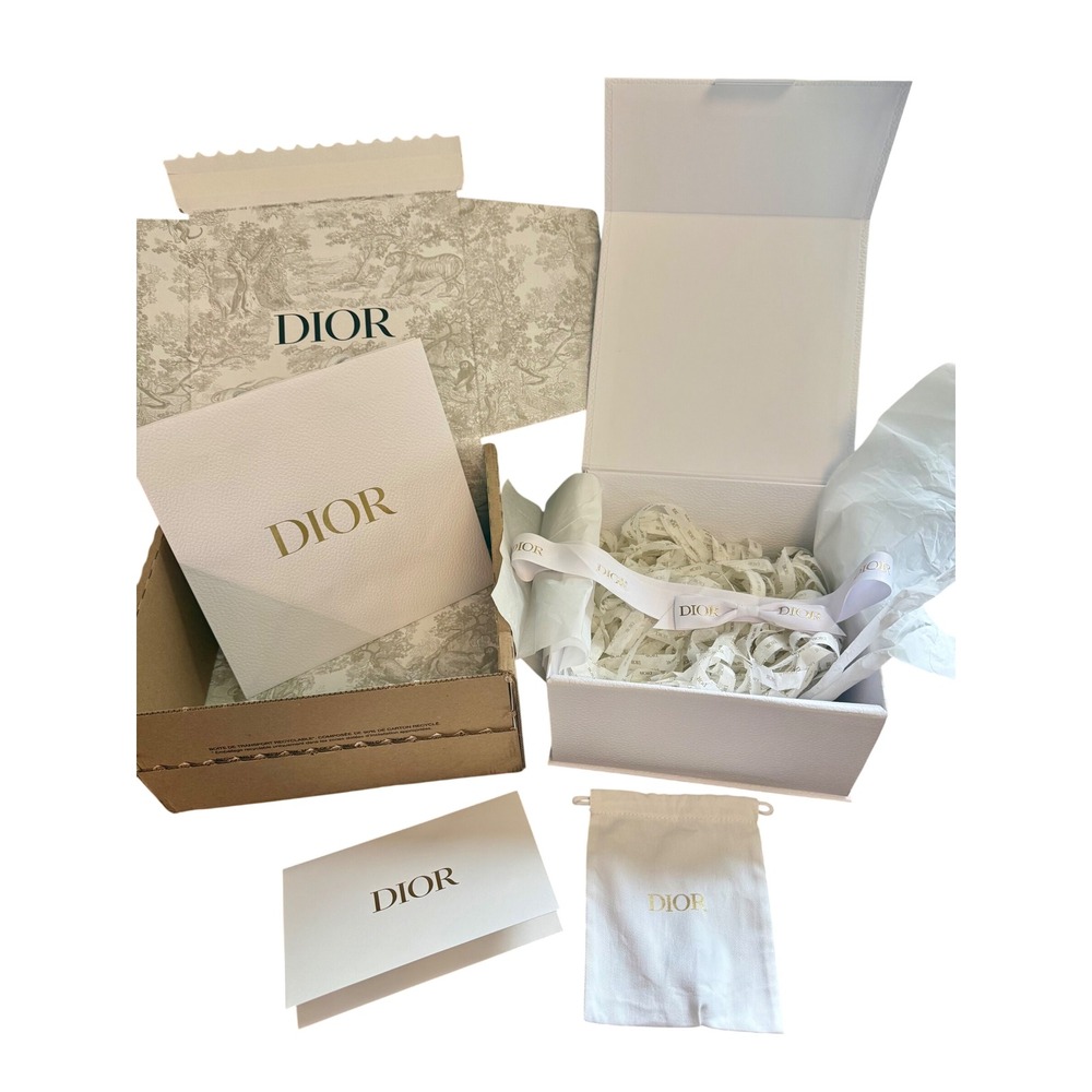 Dior White Gold Magnetic Gift Box Set Toile de Jouy Shipping Box Dust Bag Ribbon